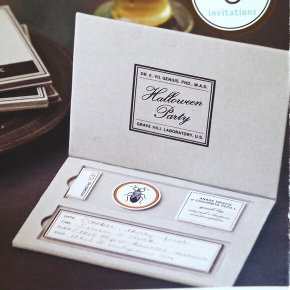 NEW 2007 MARTHA STEWART MAD SCIENTIST HALLOWEEN LAB SLIDES LABELS INVITATION KIT - Picture 3 of 13